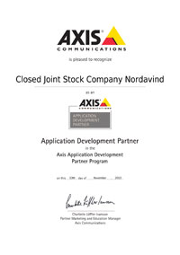 Свидетельство официального партнера Axis Communications по разработке